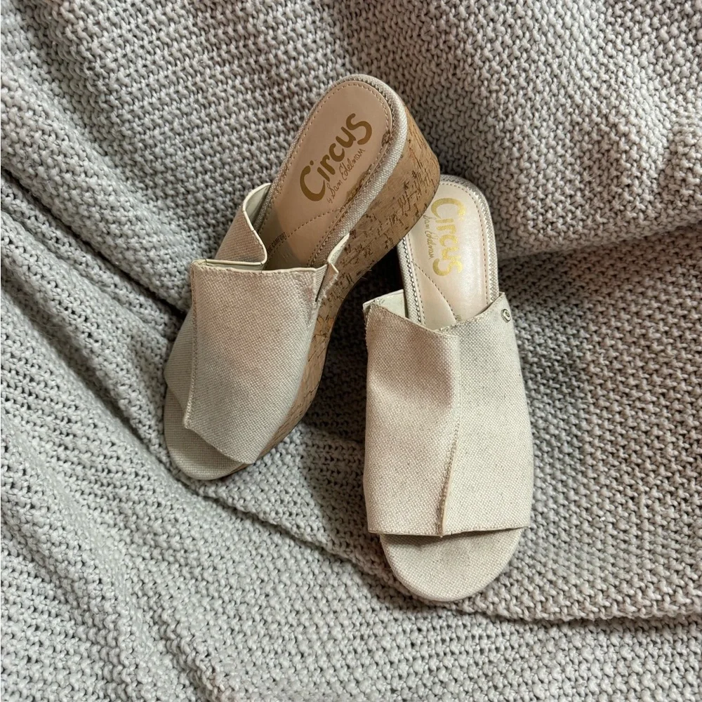 Circus by Sam Edelman ROSIE‎  BEIGE  3” Cork Wedge Sandals - 7.5 M
